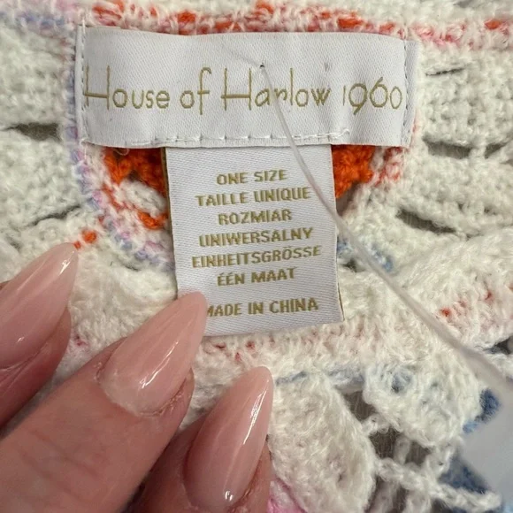 House of Harlow 1960 Crochet Floral Fringe Sweater Boho Festival One Size NWOT - Picture 3 of 6